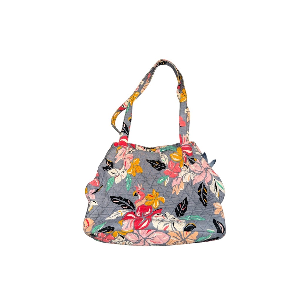 Vera Bradley Satchel Palm Floral Parrot Quilted Gray Shoulder Bag Purse